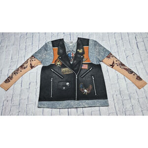 Faux Real Brand MENS XL Vintage Motorcycle Fake Tattoo Sleeve Biker Shirt